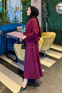 Lamelif Takma Manşet Biye Detaylı İkili Takım Bordo