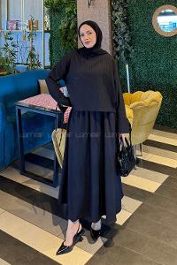 Lamelif Takma Manşet Biye Detaylı İkili Takım Siyah