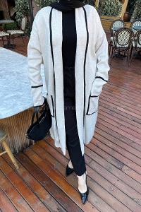 Beige V Neck Long Arm Acrylic Knitwear Cardigan