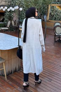 Beige V Neck Long Arm Acrylic Knitwear Cardigan