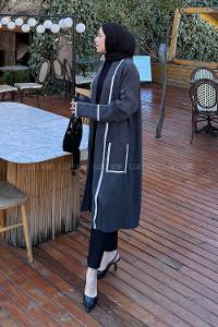 Gray V Neck Long Arm Acrylic Knitwear Cardigan