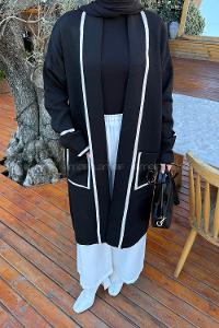 Lamelif Cep Detaylı Tesettür Hırka Siyah