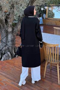 Lamelif Cep Detaylı Tesettür Hırka Siyah