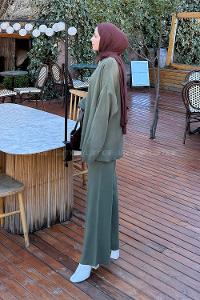 Khaki Crew Neck Long Arm Without Accessories Knitwear Regular Trousers Comfortable Suit