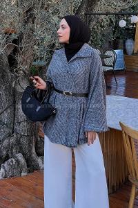 Lamelif Kemerli Panço Koyu Gri