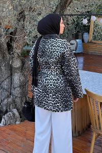 Lamelif Leopar Desen Kot Mont Siyah