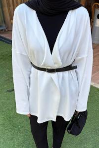 White V Neck Long Arm Polyester Cardigan