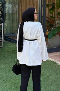 White V Neck Long Arm Polyester Cardigan