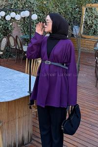 Purble V Neck Long Arm Polyester Cardigan