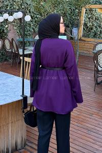 Purble V Neck Long Arm Polyester Cardigan