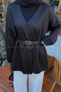 Lamelif Puf Scuba Kimono Siyah