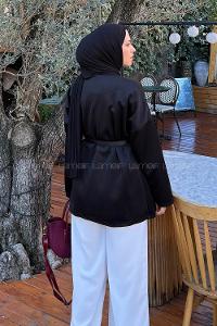 Lamelif Puf Scuba Kimono Siyah