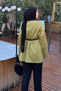 Oil Green V Neck Long Arm Polyester Cardigan