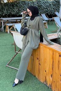 Lamelif Üçlü Triko Takım Haki