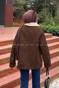 Dark Brown Shirt Collar Long Arm Cotton Jacket