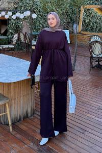 Plum Crew Neck Long Arm Cotton Regular Trousers Comfortable Suit