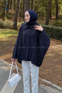 Navy Blue Shirt Collar Long Arm Cotton Modal Polyester Jacket