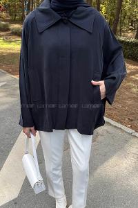 Navy Blue Shirt Collar Long Arm Cotton Modal Polyester Jacket