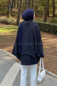 Navy Blue Shirt Collar Long Arm Cotton Modal Polyester Jacket