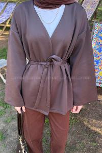 Bitter Brown Long Arm Cotton Polyester Kimono