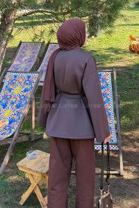 Bitter Brown Long Arm Cotton Polyester Kimono
