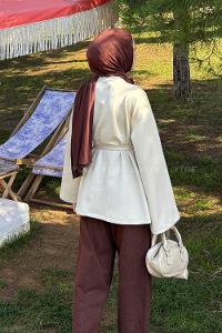 Beige Long Arm Cotton Polyester Kimono