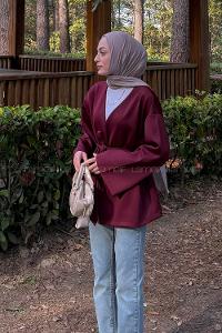Claret Red Long Arm Cotton Polyester Kimono