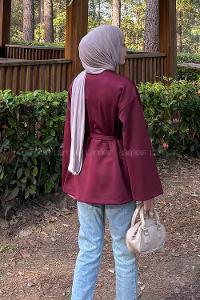 Claret Red Long Arm Cotton Polyester Kimono