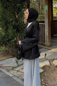 Black Long Arm Cotton Polyester Kimono