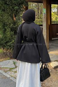 Black Long Arm Cotton Polyester Kimono