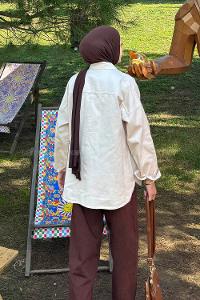 Lamelif Çift Cepli Metal Düğme Ceket Taş Rengi