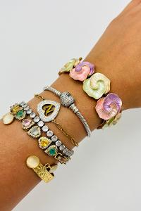 Lamelif Çokrenkli Mineli Çiçek Metal Bileklik