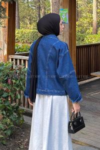 Lamelif Fleto Cepli Kot Ceket Kot Mavisi