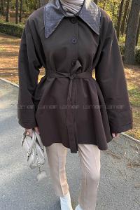 Lamelif Garni Yaka Trençkot Acı Kahve