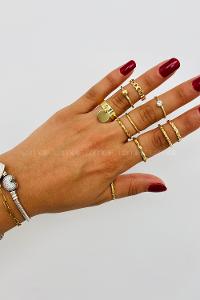 Lamelif Gold 10lu Kombin Sallantılı Yüzük Seti