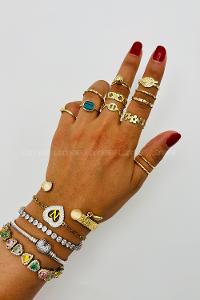 Lamelif Gold 12li Kombin Yesil Mineli Yüzük Seti