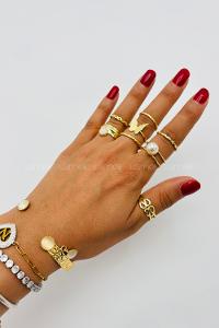 Lamelif Gold 7li Kombin Kelebek Yüzük Seti