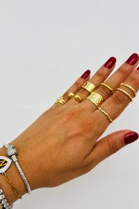 Lamelif Gold 8li Kombin Çiçek Yüzük Seti