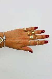 Lamelif Gold 8li Kombin Çiçek Yüzük Seti