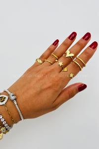 Lamelif Gold 8li Kombin Kalp Yüzük Seti