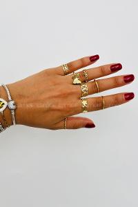 Lamelif Gold 8li Kombin Kelebek Yüzük Seti