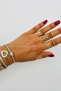 Lamelif Gold 8li Kombin Yaprak Yüzük Seti