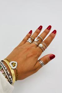 Lamelif Gümüş 7li Kombin Kelebek Yüzük Seti