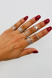 Lamelif Gümüş 7li Kombin Love Yüzük Seti