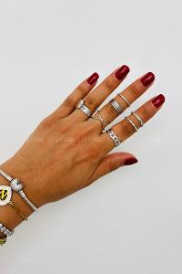 Lamelif Gümüş 7li Kombin Sallantılı Yüzük Seti