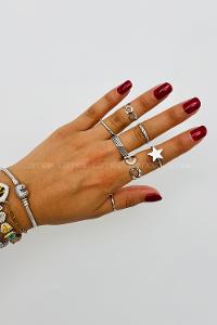 Lamelif Gümüş 7li Kombin Yıldız Yüzük Seti