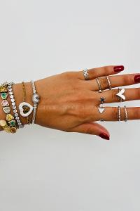 Lamelif Gümüş 8li Kombin Kalp Yüzük Seti