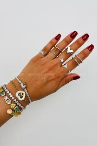 Lamelif Gümüş 8li Kombin Kalp Yüzük Seti