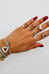 Lamelif Gümüş 8li Kombin Kalp Yüzük Seti