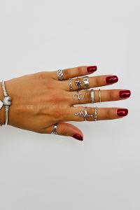 Lamelif Gümüş 9lu Kombin Yılan Yüzük Seti